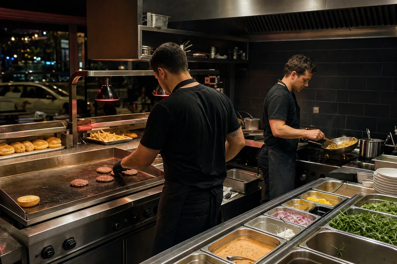 Burger und Fries werden am LOOB Counter ausgegeben